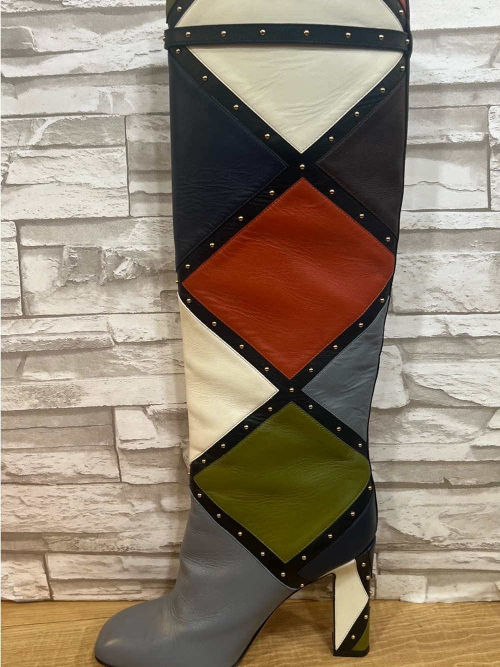 Valentino Garavani Multicolor Patchwork Leather Knee Boots - Picture 2 of 16